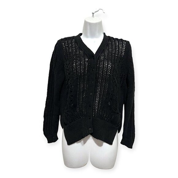 Olivaceous Cotton Cardigan with Open weave, Black, Size L - Picture 16 of 16